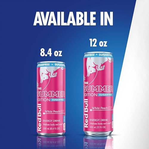 Red Bull Sugar-Free White Peach Summer Edition Energy Drink, with 114mg Caffeine Plus Taurine & B Vitamins, 12 Fl Oz Can