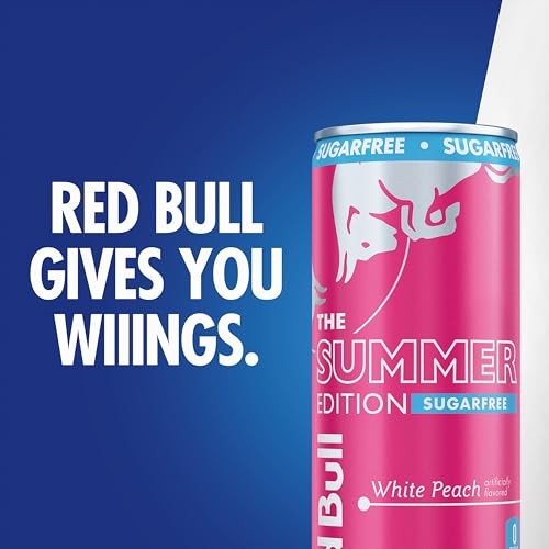 Red Bull Sugar-Free White Peach Summer Edition Energy Drink, with 114mg Caffeine Plus Taurine & B Vitamins, 12 Fl Oz Can