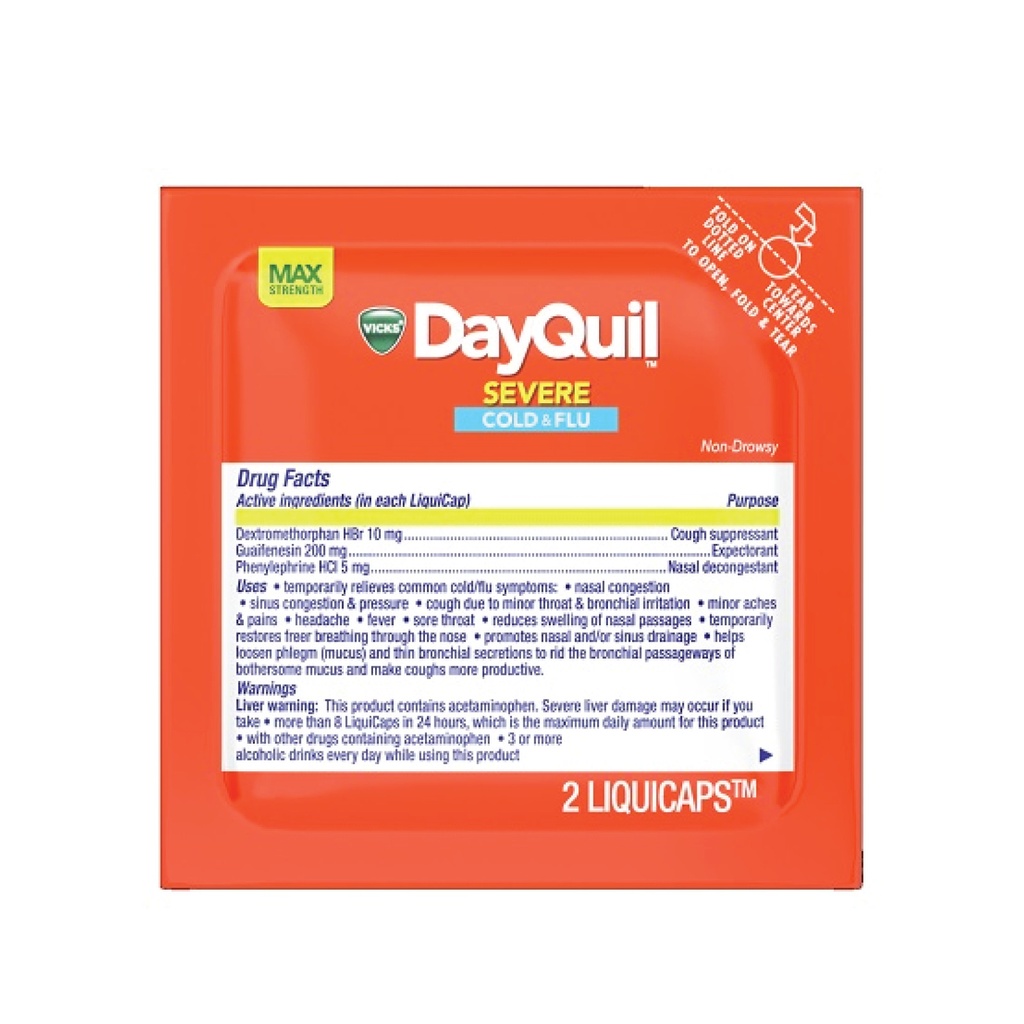 Dayquil Severe Cold and Flu Relief LiquiCaps (2 LiquiCaps/Packet, 32 Packets/Box)