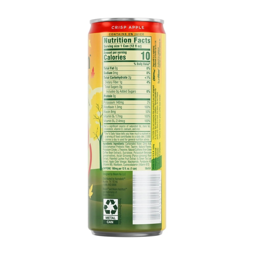 Bloom Sparkling Energy, Crisp Apple, 12 Fl. Oz., 12 Pk. LIMITED TIME!!!