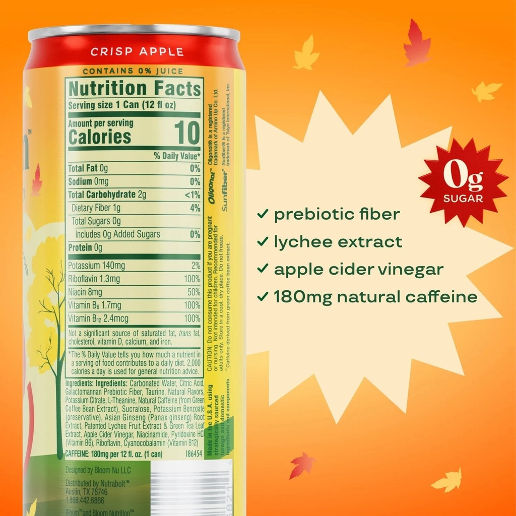 Bloom Sparkling Energy, Crisp Apple, 12 Fl. Oz., 12 Pk. LIMITED TIME!!!