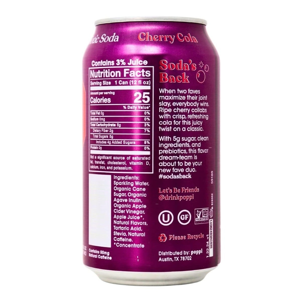 2-Pack Poppi Cherry Cola 12 Fl Oz Can