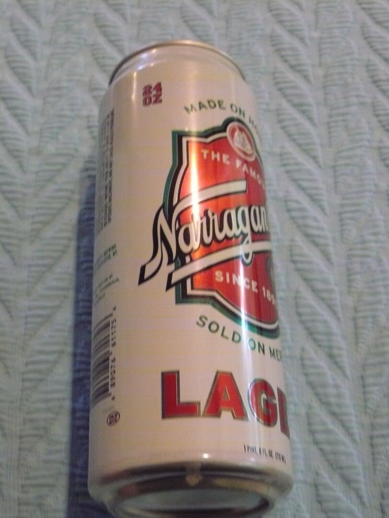 White/Red NARRAGANSETT LAGER Beer Pull-Tab TOP OPEN 24 OZ  Empty ALUMINUM