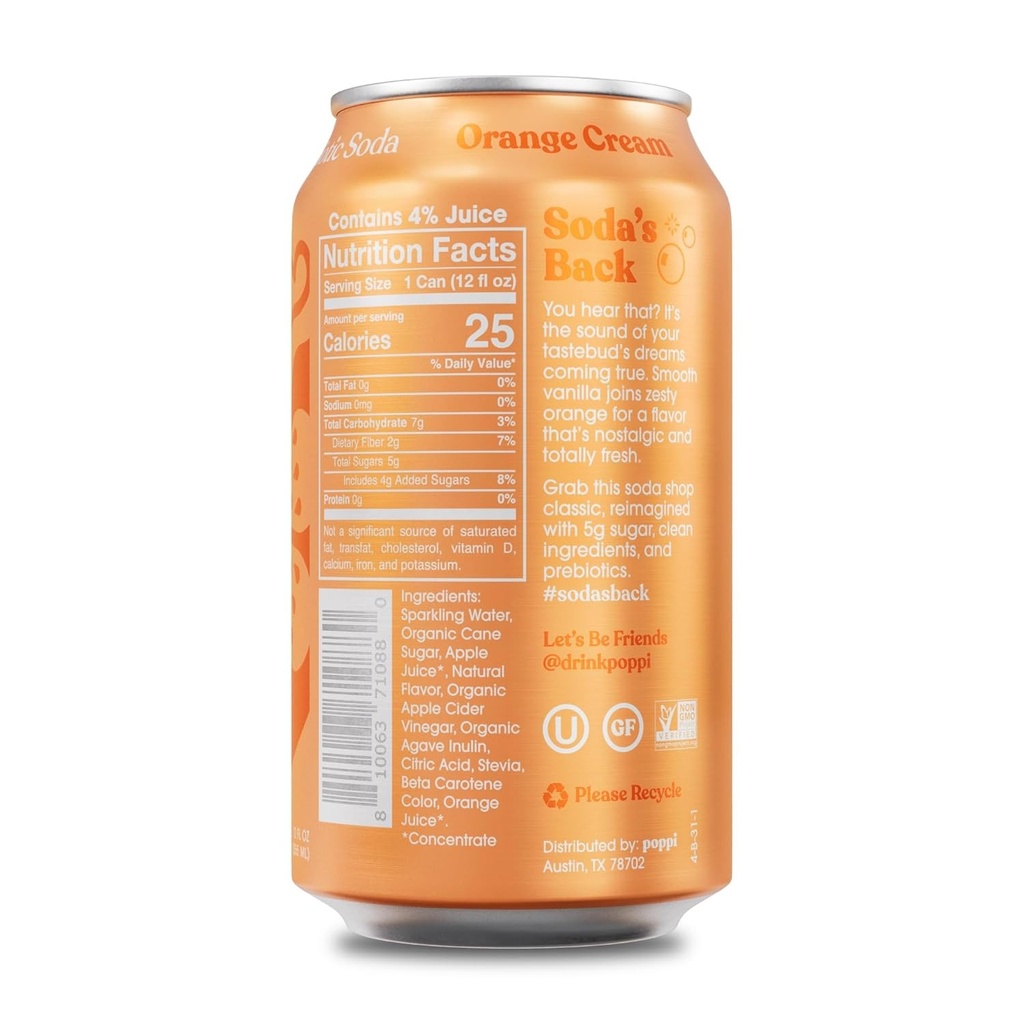 2-Pack Poppi Orange Cream 12 Fl Oz Can