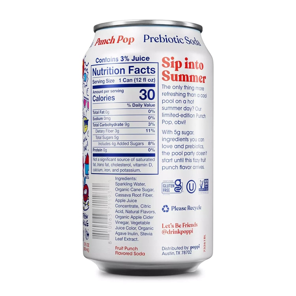 Poppi Prebiotic Soda Punch Pop, 355ml