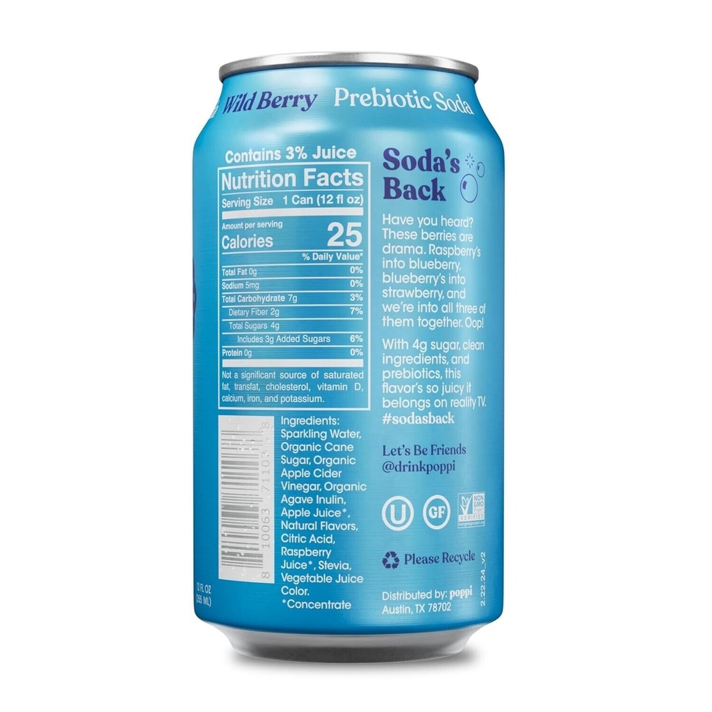 2-Pack Poppi Wild Berry 12 Fl Oz Can