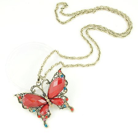 Red Crystal Gemstone Jewelry Butterfly Fashion Pendants Necklace