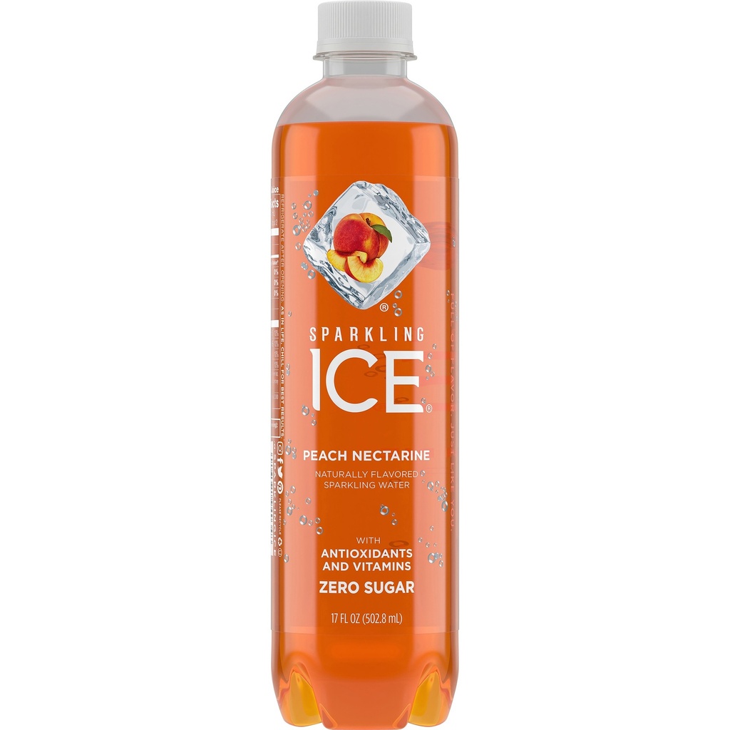 Sparkling Ice - Peach Nectarine - Naturally Flavored Sparkling Mineral Spring Water  - 17.0 Oz - Bottle