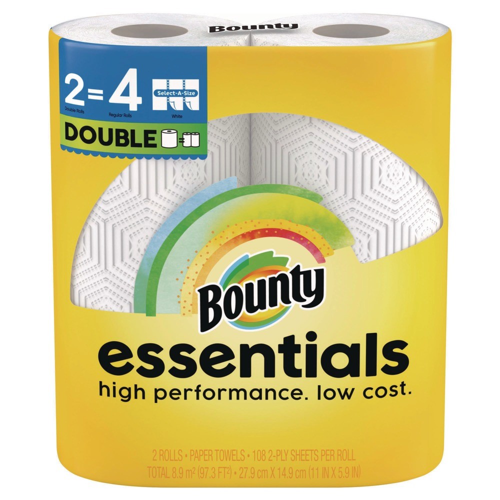 Bounty - Essentials Select-a-Size Paper Towels - Double Rolls - White - 108 Sheets per Roll - 2 Count