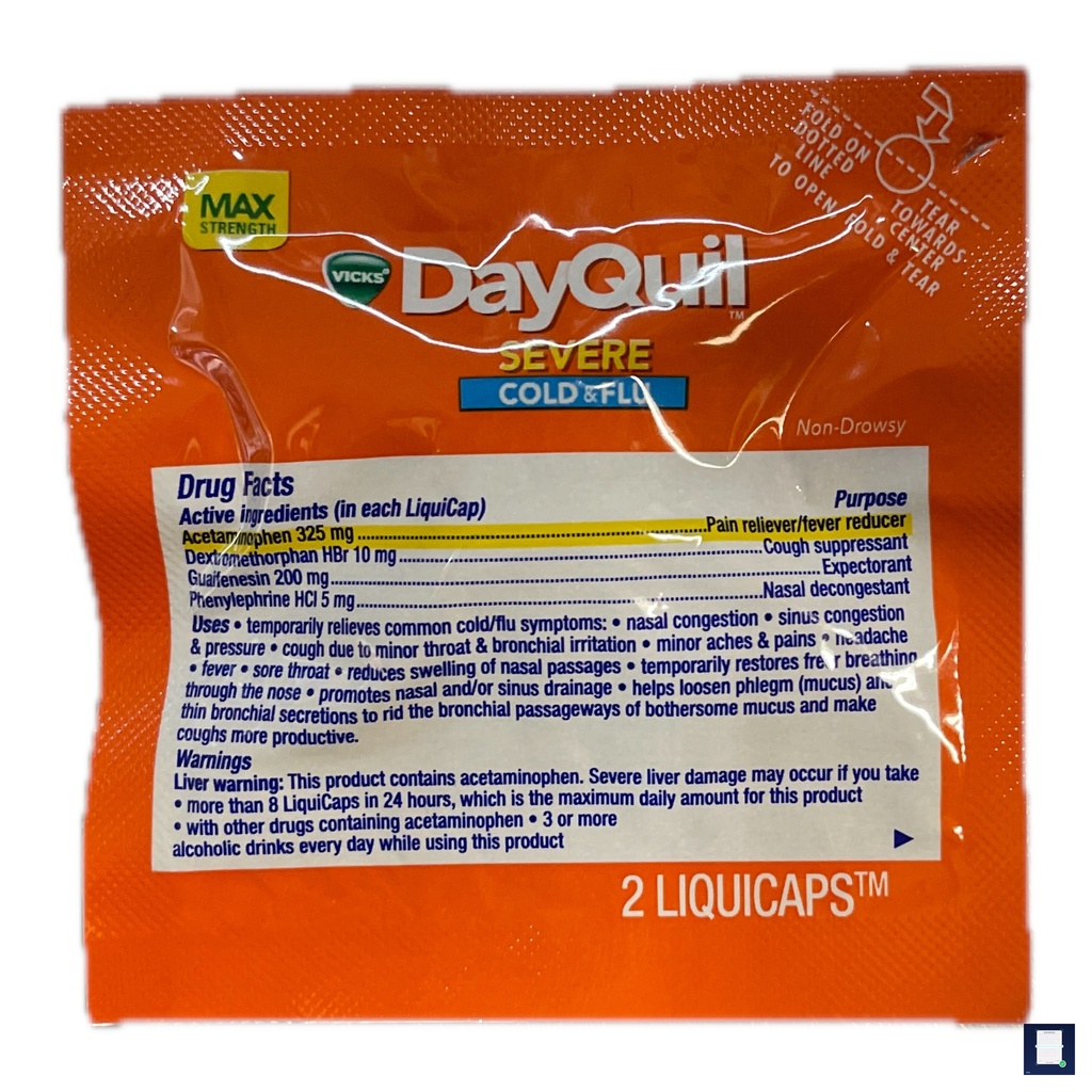 Dayquil - Severe Cold and Flu Relief Liqui Caps (2 Liqui Caps/Packet, 32 Packets/Box)