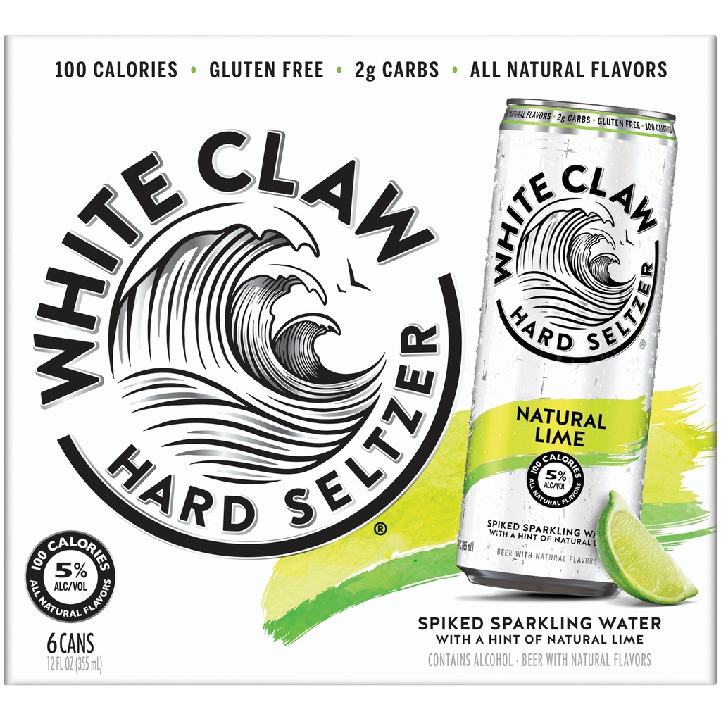 [2233] White Claw - Natural Lime Hard Seltzer - Beer - 12 Oz - Cans - 6 Pack